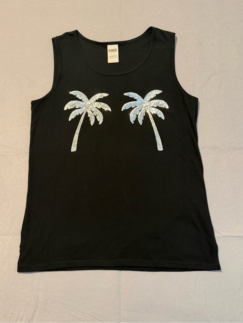 Victoria's Secret Pink Palm Tree Bling Campus Tank Black Size M. Spring Break